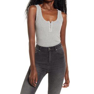 ALLSAINTS Womens Alicia Ribbed Bodysuit Zipper Gray